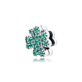 Four Leaf Clover Charm Green Stones 925 Silver DIY Beads