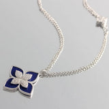 Four Leaf Clover Diamond Lapis Double Chain Sweater Chain Necklace