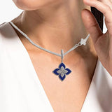 Four Leaf Clover Diamond Lapis Double Chain Sweater Chain Necklace