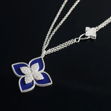 Four Leaf Clover Diamond Lapis Double Chain Sweater Chain Necklace