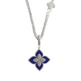 Four Leaf Clover Diamond Lapis Double Chain Sweater Chain Necklace