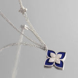 Four Leaf Clover Diamond Lapis Double Chain Sweater Chain Necklace