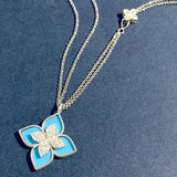 Four Leaf Clover Diamond Sapphire Double Chain Sweater Chain Necklace