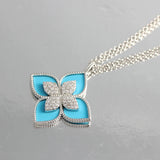 Four Leaf Clover Diamond Sapphire Double Chain Sweater Chain Necklace