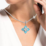 Four Leaf Clover Diamond Sapphire Double Chain Sweater Chain Necklace