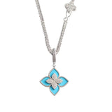 Four Leaf Clover Diamond Sapphire Double Chain Sweater Chain Necklace