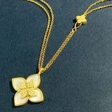 Four Leaf Clover Diamond Sapphire Double Chain Sweater Chain Necklace