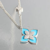 Four Leaf Clover Diamond Sapphire Double Chain Sweater Chain Necklace