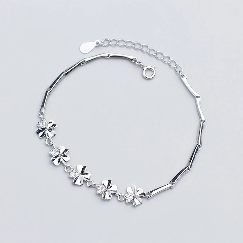 Four Leaf Clover Flower Bracelets Silver 925 Jewelry Girls