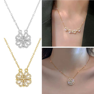 Four Leaf Clover Necklace Magnetic Heart Clavicle Chain Choker Jewelry