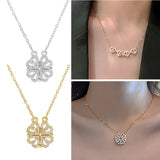 Four Leaf Clover Necklace Magnetic Heart Clavicle Chain Choker Jewelry