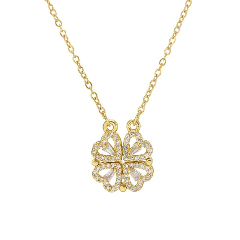 Four Leaf Clover Necklace Magnetic Heart Clavicle Chain Choker Jewelry