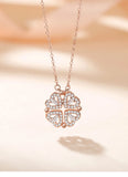 Four Leaf Clover Pendant Silver Necklace CZ Diamond Women Present
