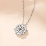 Four Leaf Clover Pendant Silver Necklace CZ Diamond Women Present