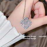 Four Leaf Clover Silver Sweater Pendant Necklace for Women
