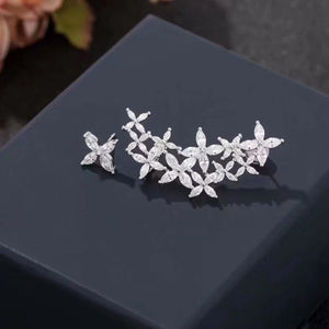 Four Leaves Clover 925 Sterl Silver Stud Earrings Ear Climber Clip Earring