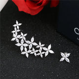 Four Leaves Clover 925 Sterl Silver Stud Earrings Ear Climber Clip Earring
