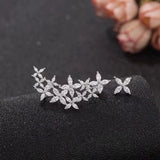 Four Leaves Clover 925 Sterl Silver Stud Earrings Ear Climber Clip Earring