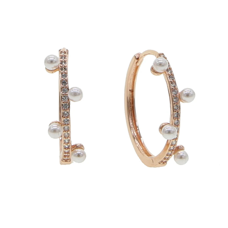 Pearl Zircon Circle Hoop Earrings Pave CZ Hip Hop Women Gift Jewelry