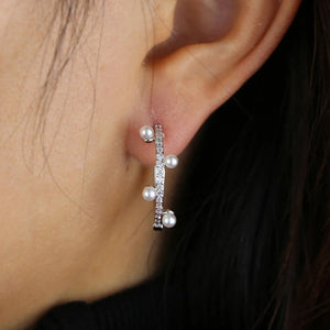 Pearl Zircon Circle Hoop Earrings Pave CZ Hip Hop Women Gift Jewelry
