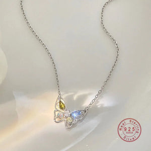 Four Seasons Zircon Butterfly Pendant Necklace Women S925 Sterling Silver