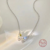 Four Seasons Zircon Butterfly Pendant Necklace Women S925 Sterling Silver