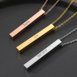 Engraved Bar Necklace Stainless Steel Chain Name Pendant
