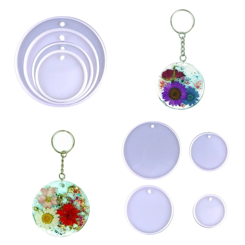 Round Keychain Silicone Mold with Hole Keyring Pendant Mold