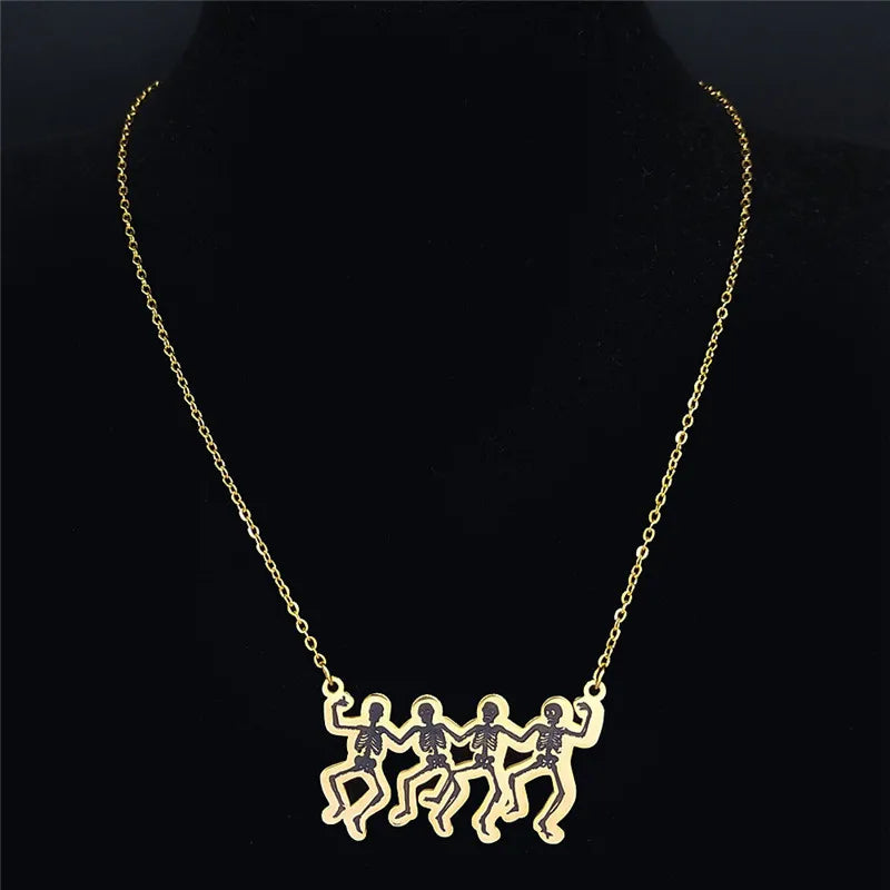 Skull Dance Chain Necklace Stainless Steel Pendant Necklaces for Women N4056