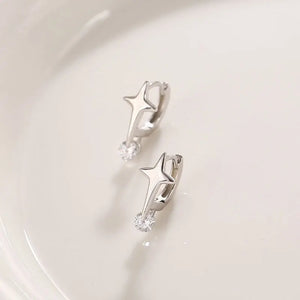 Four Stars Cross Zircon Ear Buckle Women 925 Sterling Silver Earrings