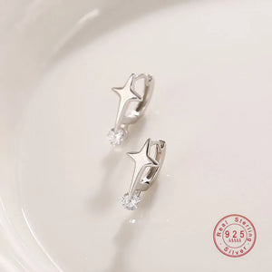 Four Stars Cross Zircon Ear Buckle Women 925 Sterling Silver Earrings