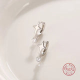 Four Stars Cross Zircon Ear Buckle Women 925 Sterling Silver Earrings