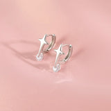 Four Stars Cross Zircon Ear Buckle Women 925 Sterling Silver Earrings