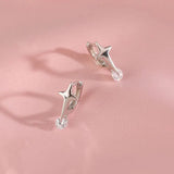 Four Stars Cross Zircon Ear Buckle Women 925 Sterling Silver Earrings