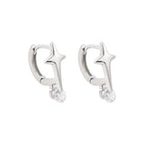 Four Stars Cross Zircon Ear Buckle Women 925 Sterling Silver Earrings