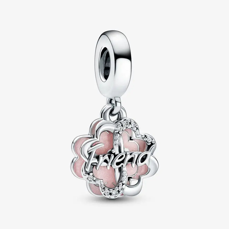 Four-Leaf Clover Friendship Double Dangle Charm for Bracelet & Bangle