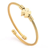 Four-leaf Clover Womens Bracelet Stainless Steel Spiral Adjustable Wire