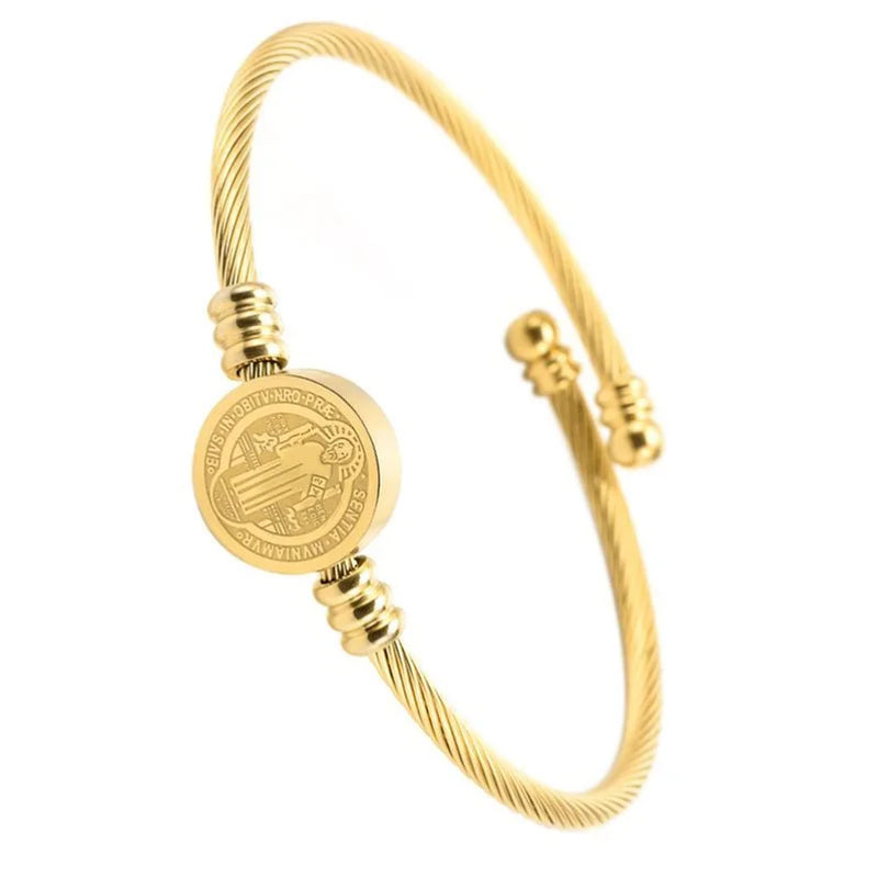 Four-leaf Clover Womens Bracelet Stainless Steel Spiral Adjustable Wire