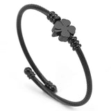 Four-leaf Clover Womens Bracelet Stainless Steel Spiral Adjustable Wire