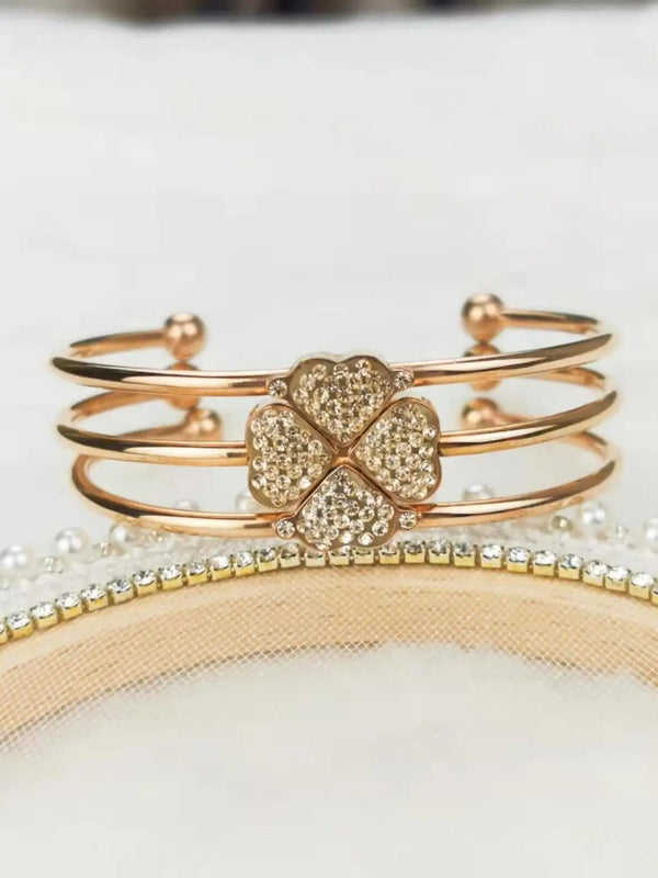 Four Leaf Flower Bangle Steel Bracelet