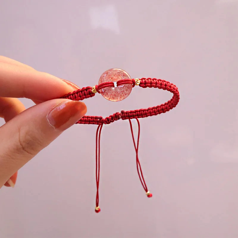Strawberry Quartz Red Rope Bracelet for Women Girls YBR533