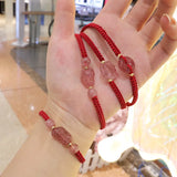 Strawberry Quartz Red Rope Bracelet for Women Girls YBR533