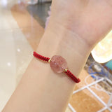 Strawberry Quartz Red Rope Bracelet for Women Girls YBR533