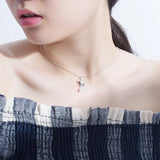 Fox Pendant Necklace Purple Crystal Eyes 925 Sterling Silver CZ Bridal Wedding