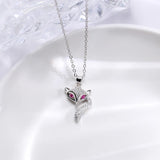 Fox Pendant Necklace Purple Crystal Eyes 925 Sterling Silver CZ Bridal Wedding