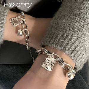 Foxanry Letter Card Pendant Bracelet Women Vintage Geometric Jewelry