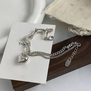 Foxanry Asymmetry Chain Love Heart Bracelet For Women Couples