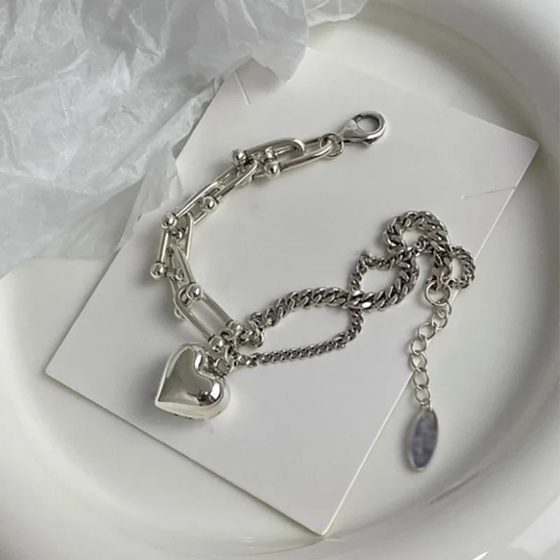 Foxanry Asymmetry Chain Love Heart Bracelet For Women Couples