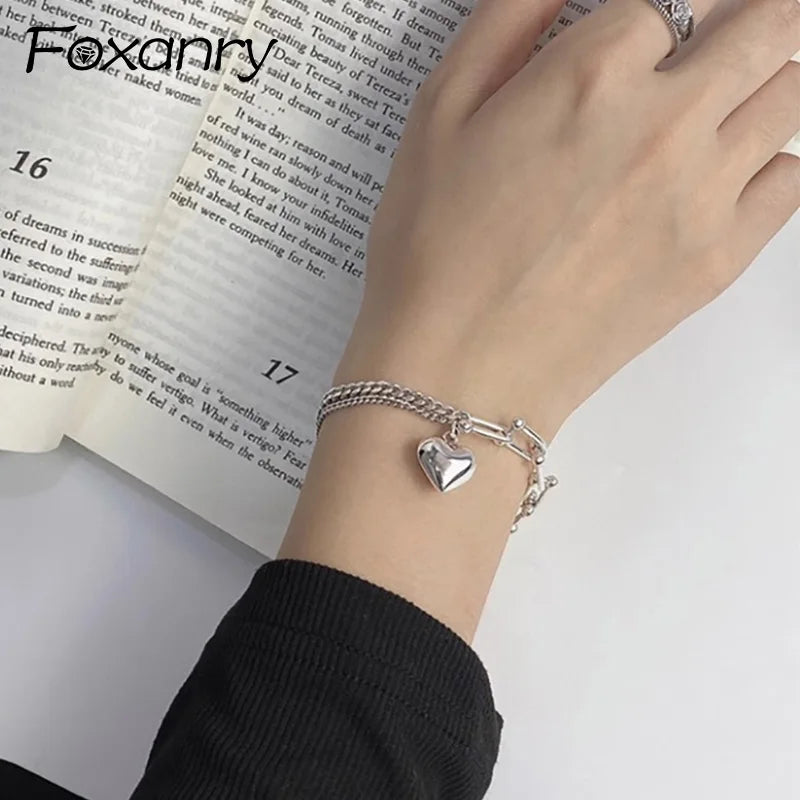 Foxanry Asymmetry Chain Love Heart Bracelet For Women Couples