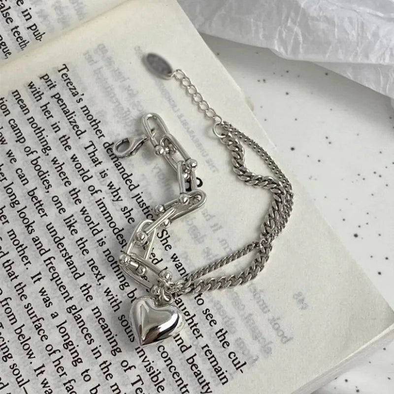 Foxanry Asymmetry Chain Love Heart Bracelet For Women Couples